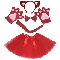 Petitebelle Stirnband Bowtie Schwanz Handschuhe Tutu 5pc Mädchen-Kostüm Einheitsgröße rote Katze