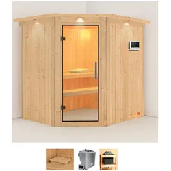 Sauna KARIBU "Siirin", beige (naturbelassen), Bio-Kombiofen, externe Steuerung, 9 kW, Saunen, 9 KW-Bio-Ofen mit externer Steuerung