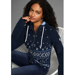 Fleecejacke, mit Kapuze, mit Norweger Muster, Gr. 32/34, Marine, , 53179304-32