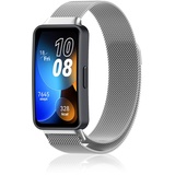 Niboow Armband Kompatibel mit Huawei Band 8/Huawei Band 9, Edelstahl Einstellbar Ersatzband Magnetversch Mesh Metall Uhrenarmband Armbänder für Huawei Band 8/Band 9 - Silber