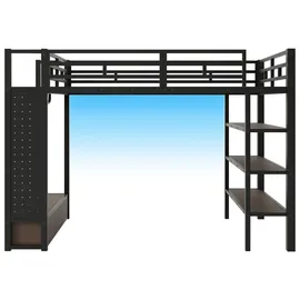 stilvora Hochbett mit offenem Kleiderschrank 140 x 200 cm Metall schwarz