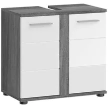 Newroom Waschbeckenunterschrank Rauchsilber 60 cm Waschbeckenunterschrank Rauchsilber Weiß Hochglanz Modern Badschra... silberfarben|weiß