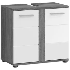 Newroom Waschbeckenunterschrank Rauchsilber 60 cm Waschbeckenunterschrank Rauchsilber Weiß Hochglanz Modern Badschra... silberfarben|weiß