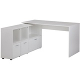 KADIMA DESIGN Eckschreibtisch mit integriertem Regal und Schubladen, 136x155,5 cm, ideal für Home Office