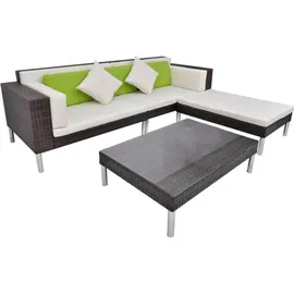 vidaXL Lounge Set 4-tlg. Polyrattan Auflagen cremeweiß braun