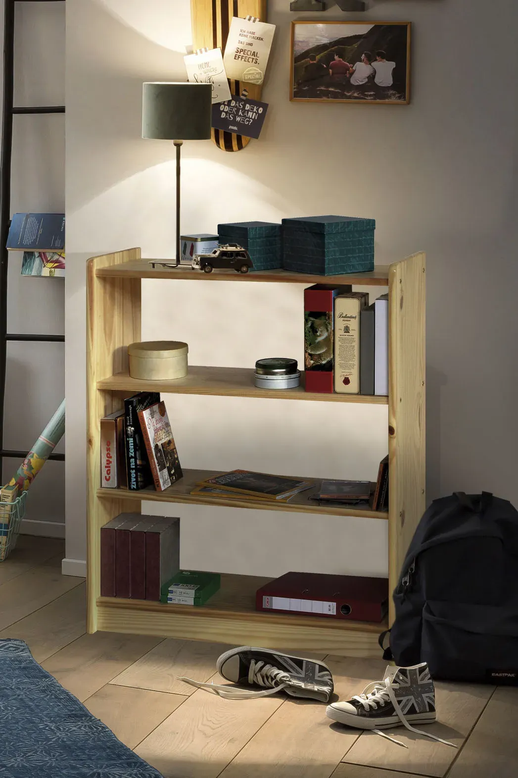 Bücherregal MÖBILIA, beige (natur), B:80cm H:100cm T:30cm, Massivholz, Regale, Bücherregal, gefertigt aus massivem Kiefernholz