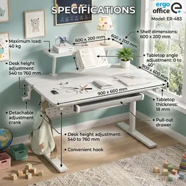 Ergo Office Kinderschreibtisch ER-483 70 x 50 cm Holz grau/weiß
