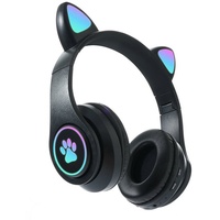 Diida Drahtloses Bluetooth-Headset, wettbewerbsfähiges Gaming-Headset Kinder-Kopfhörer (Bluetooth, Katzenohr-Headset für Mädchen, kompatibel mit Tablet/Computer/Telefon) schwarz