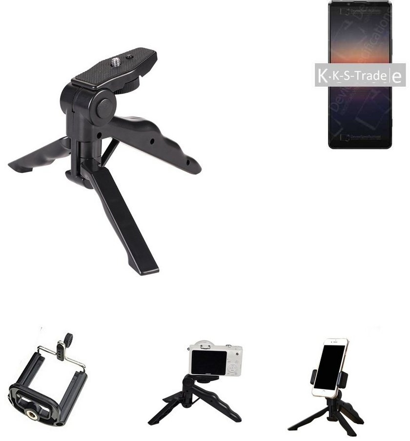 K-S-Trade für Samsung Galaxy S9 Duos Smartphone-Halterung, (Stativ Tisch-Ständer Dreibein Handy-Stativ Ständer Mini-Stativ) schwarz