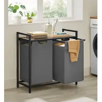 Songmics VASAGLE Wäschekorb 2 Fächer, mit Ablage, Wäschebox, Wäschesack