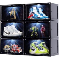 SINUOLIN Schuhbox, Schuhaufbewahrung, Organizer, 6 Stück, LED, transparenter Kunststoff, stapelbar, seitliche Drop-Front-Display, faltbare Sneaker-Behälter, passend für Größe 40 (schwarz)