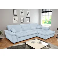 Ecksofa DOMO COLLECTION "Franzi Steppung im Sitzbereich B7T/H: 278/162/80 cm, L-Form" Sofas Gr. B/H/T: 278cm x 80cm x 171cm, Chenille, Recamiere rechts, ohne Funktion, blau (pastelblau) wahlweise mit Bettfunktion, Bettkasten und Kopfteilverstellung