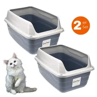 GarPet Katzentoilette Hoher Rand groß Blau/Grau