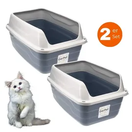 GarPet Katzentoilette Hoher Rand groß Blau/Grau