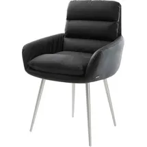 DeLife Esszimmerstuhl Abelia-Flex mit Armlehnen Echt-Leder Schwarz 4-Fuß konisch Edelstahl, Esszimmerstühle