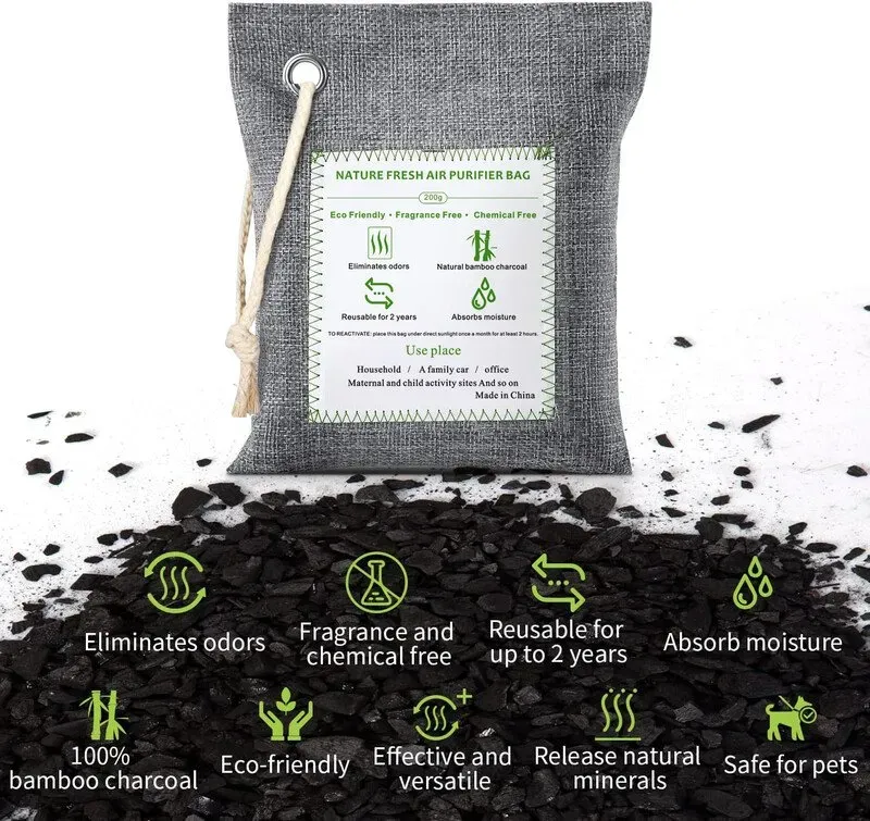 Zooly 16*50 g Bambus-Luftreinigungstasche, Aktivkohlebeutel Geruchsabsorber, Feuchtigkeitsabsorber, natürlicher Auto-Lufterfrischer, Schuhdeodorant, Geruchsentferner für Zuhause, Haustiere, Kleiderschrank
