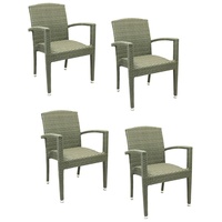4x KONWAY® MAUI Stapelsessel Quarz Premium Polyrattan Garten Sessel Stuhl Set