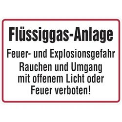 Hinweisschild, Flüssiggas-Anlage - 350 x 250 x 0.45 mm Aluminium geprägt