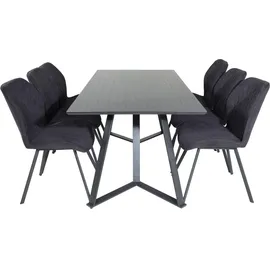 VCM Ebuy24, Essgruppe Esstisch schwarz und 6 Gemma Esszimmerstühle schwarz.