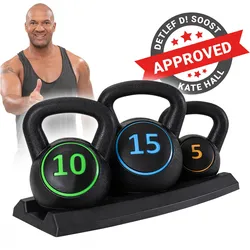 Miweba Sports Kettlebell-Set, 2-7 kg, Kettlebell-Ablage, Kugelhantel Indoor und Outdoor, Betonfüllung (2 - 7 kg)