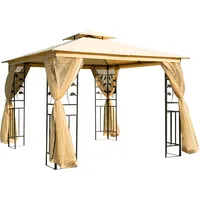 Outsunny Luxus Pavillon 3x3 m Gartenpavillon Partyzelt Festzelt Gartenzelt Pagode Beige   Aosom