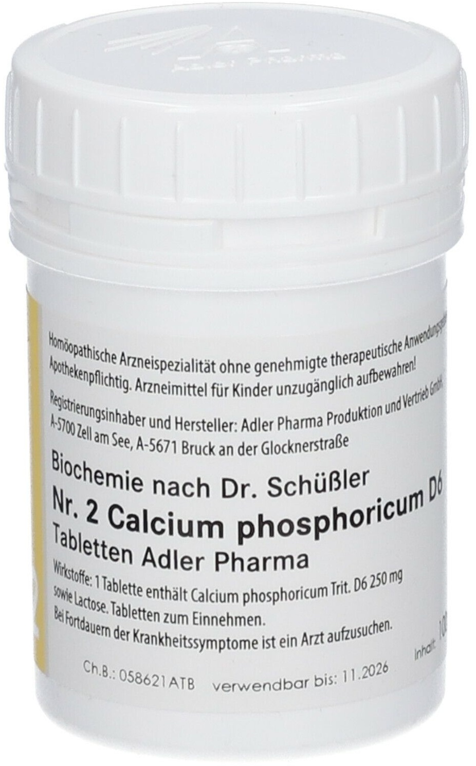 Adler Schüssler Salze Nr. 2 Calcium phosphoricum D6 Tabletten 100 g 100 g Tabletten