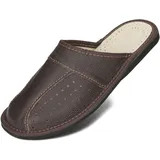 BeComfy Herren Hausschuhe Leder Pantoffel Männer Pantoffeln aus Echtleder Mann Schwarz Braun 40-50 EU (Dunkelbraun, EU Schuhgrößensystem, Erwachsene, Numerisch, M, 47) - 47 EU