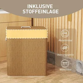 Homcom Bambus Wäschekorb mit Deckel 100 L Wäschesammler mit Seilgriffen, herausnehmbarer Wäschesack, Laundry Baskets Wäschesortierer für Waschküche Schlafzimmer Badezimmer Braun