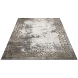 Carpet City Teppich Wohnzimmer - Ornamente, Bordüre 140x200 cm Grau Golden - Moderne Teppiche Kurzflor