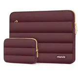 MOSISO Puffy Laptop Tasche Kompatibel mit MacBook Air/Pro,13-13,3 Zoll Notebook,Kompatibel mit MacBook Pro 14 Zoll M3 M2 M1 Chip 2024-2021,Horizontal Hülle mit Kleiner Tasche, Weinrot