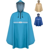 RainRider Regenponcho (Horizont Blau) Regenponcho blau für's Fahrrad, Regenbekleidung mit Kapuze inkl. Sichtfenster, Regencape Fahrrad inkl. Reflexionsstreifen - Regenmantel Männer und Frauen