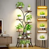 FKSLIFE 160cm Pflanzenständer Pflanzenregal mit Wachstumslicht für den Innenbereich,Dekoratives Blumenständer,8 Ebenen Blumenregal für Zimmerpflanzen Wohnzimmer,Metall Holz Blumentreppe