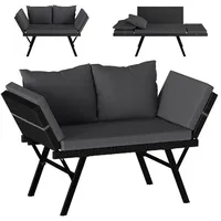 STEELSØN Gartenbank Elytra Relax-Lounge mit klappbaren Armlehnen (schwarz/anthrazit, inkl. Kissen), 4 Positionen dank Liegefunktion, Rattan Sitzbank wetterfest schwarz