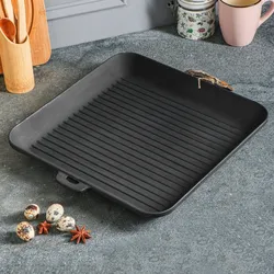 MAYSTERNYA Quadratische Grillplatte aus Gusseisen – 35 x 35 x 4 cm – perfekt zum Grillen von Fleisch und Gemüse – Geschenk – PFAS-frei – Schwarz