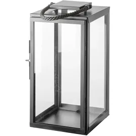 Fink Kerzenlaterne "SEVILLA", grau (grau, schwarz), B:24cm H:48cm T:24cm, Edelstahl, Glas, Kerzenhalter, Kerzenhalter, schwarz pulverbeschichtet, mit grauer Nylonkordel
