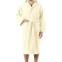 Baroni Home Frottee-Bademantel mit Kapuze, Bademantel für Damen und Herren, 100 % Baumwolle, saugfähig und bequem, Größe S, M, L, XL, cremefarben, 50-52 - 44-52