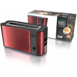 Arendo Toaster Langschlitz für 2 Scheiben, 1000 W, Brötchenaufsatz, Wärmeisoliert, Display, rot