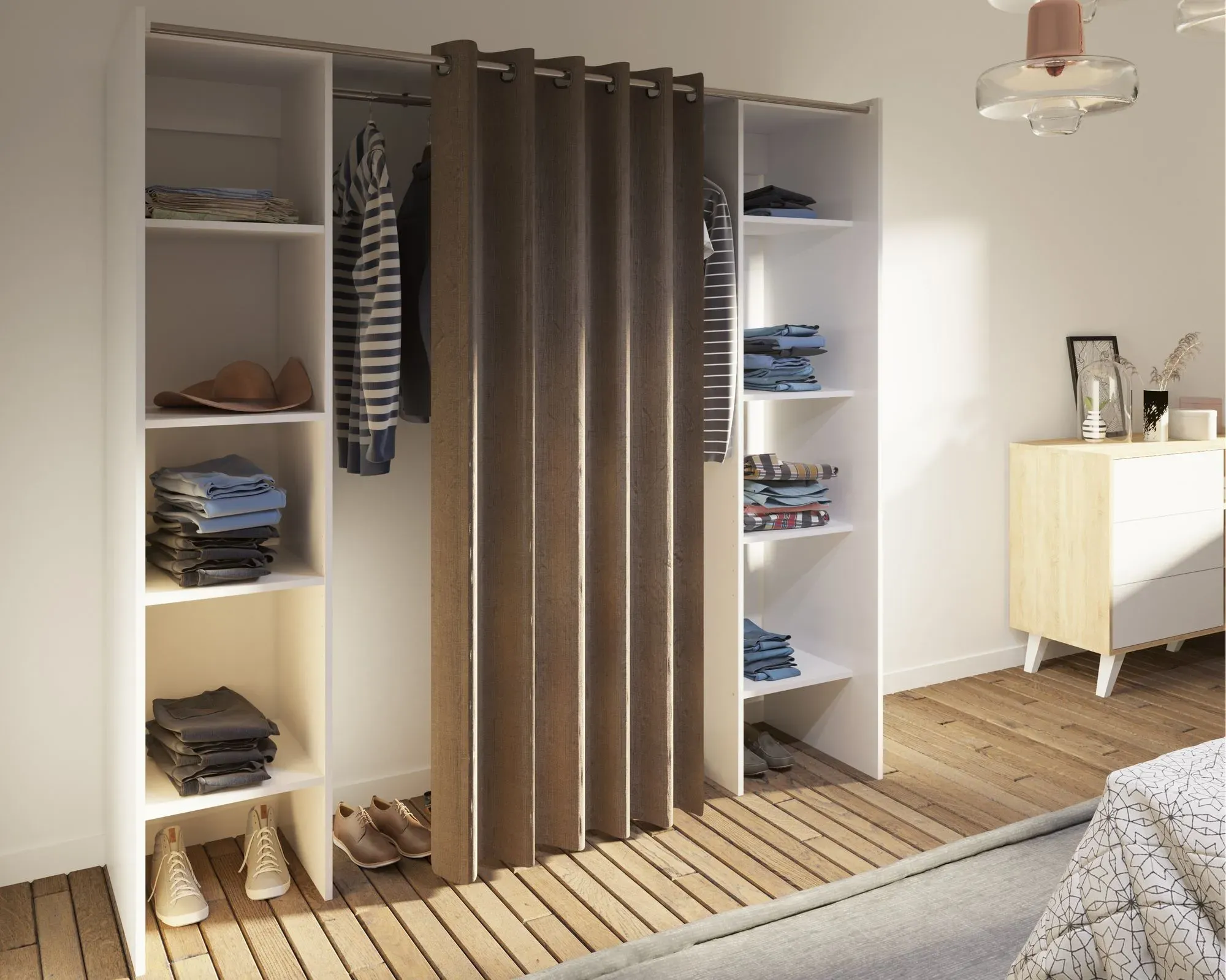 TemaHome »Tom 2.2« Kleiderschrank mit Vorhang Weiß Taupe 112/185x182x50 cm
