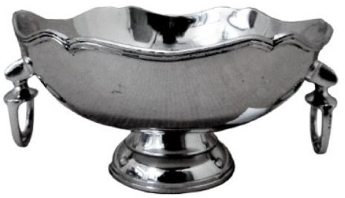 Casa Padrino Luxus Messing Schüssel mit Steigbügel Tragegriffen Silber Ø 23 x H. 13 cm - Deko Accessoires