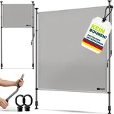 tillvex® Klemmmarkise Senkrechtmarkise 100x310cm Grau mit Handkurbel ohne Bohren | Sichtschutz Ausziehbar & Blickdicht | Vertikalmarkise Balkon Te... - Grau