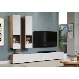 INOSIGN Wohnwand »Rezzo, 2 Hängevitrinen mit Relief-Front, 2 Lowboards je Br. 120 cm« Komplett-Set, 4 Stk. tlg., weiß