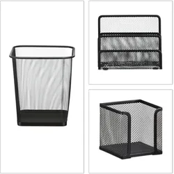 Relaxdays Schreibtisch Organizer 6er Set, Ablage Visitenkarten, Zettelbox, Briefablage, Stifteköcher, Mülleimer, schwarz