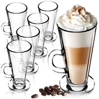 KADAX Latte Macchiato Gläser, 6er Set, 260 ml, Kaffeegläser mit Griff, Teegläser aus Glas, Trinkgläser für Kaffee, Tee, Cappuccino, Cocktail, Wasser, Saft, Eistee, Gläserset