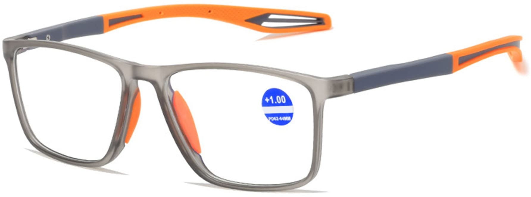 Lanomi Mode Blaulichtfilter Kurzsichtige Brille Rechteckig Flexibel Leichte UV400 Schutz Outdoor Myopia Brillen für Damen Herren Grau Rahmen Orange Arm -4.0