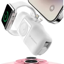 wozinsky WF16-YLS 5000 mAh 15 W Lightning Mini-Powerbank mit integriertem USB-C-Kabel und Apple Watch Ladegerät Weiß