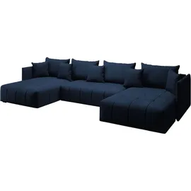 GRAINGOLD Ecksofa U-Form Ardi U - Ecksofa mit Schlaffunktion, Bettkasten - Wohnlandschaft, Wohnzimmer Sofa - Eckcouch Dunkelblau (Monolith 77) - Dunkelblau
