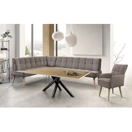 exxpo - sofa fashion Eckbank EXXPO - SOFA FASHION "Latte", latte, B:254cm H:95cm T:196cm, 94% PES, 6% NY, Sitzbänke, Eckbank, moderne Sitz- und Rückensteppung, bequem und elegant, hoher Holzfuß