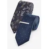 Next Krawatte 2 x Struktur-Krawatten mit Krawattennadel (3-St) blau