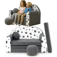 TUPPI Kindersofa mit Schlaffunktion 168x98 cm - Kindersofa Ausklappbar - Kinder Sofa für Kinderzimmer - Samtweicher Velours - 4-teilig inkl. Kissen & Puff