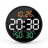 Koioplie Digitale Wanduhr Mit Temperatur & Luftfeuchtigkeit, Leise Quarzuhr Aus Kunststoff, Modernes Design Für Wohnzimmer & Küche, Gut Ablesbare Deko Wanduhr – Mehrfarbig
